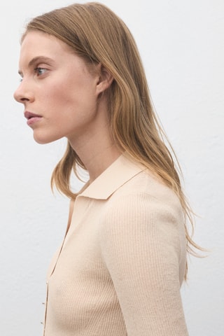 Pull maille côtelée col classique - Ecru