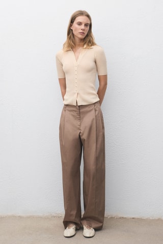 Pull maille côtelée col classique - Ecru