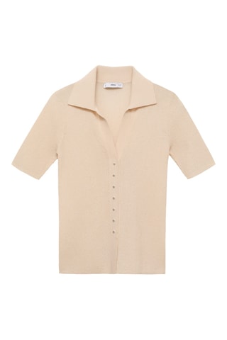 Pull maille côtelée col classique - Ecru