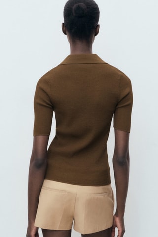 Pull maille côtelée col classique - Chocolat