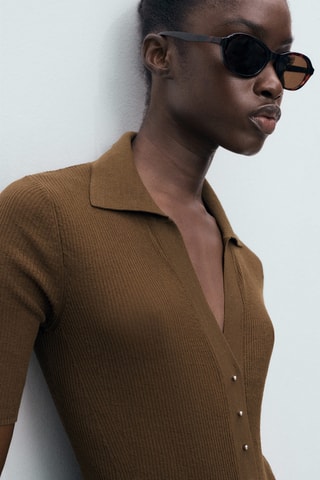 Pull maille côtelée col classique - Chocolat