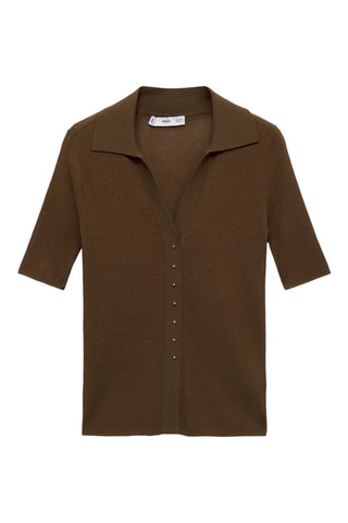 Pull maille côtelée col classique - Chocolat