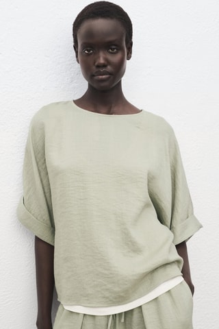 Blouse oversize à manches retroussées - Vert d'eau