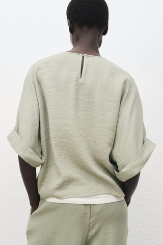 Blouse oversize à manches retroussées - Vert d'eau