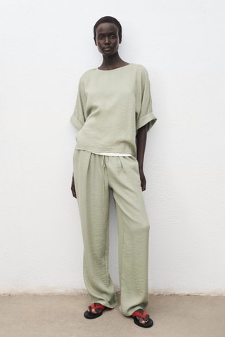 Blouse oversize à manches retroussées - Vert d'eau