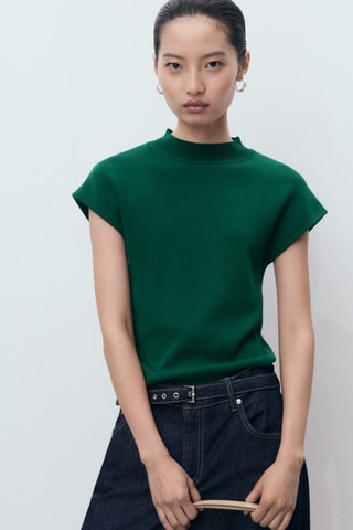 Pull-over maille fine manches courtes - Vert foncé