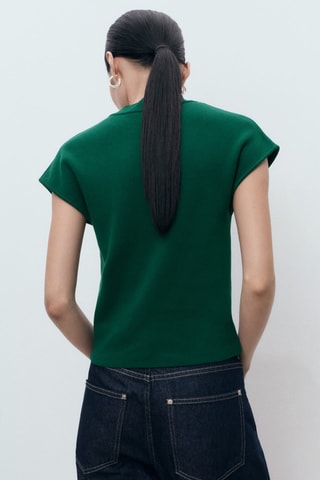 Pull-over maille fine manches courtes - Vert foncé