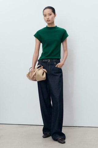 Pull-over maille fine manches courtes - Vert foncé