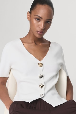 Cardigan maille boutons bijoux - Blanc