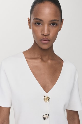 Cardigan maille boutons bijoux - Blanc