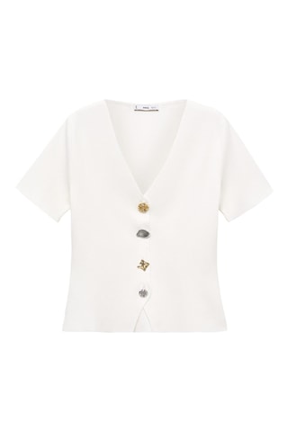 Cardigan maille boutons bijoux - Blanc