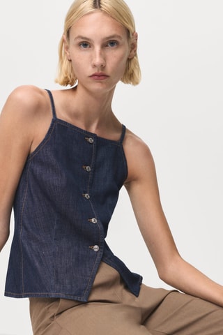 Top denim à boutons - Bleu