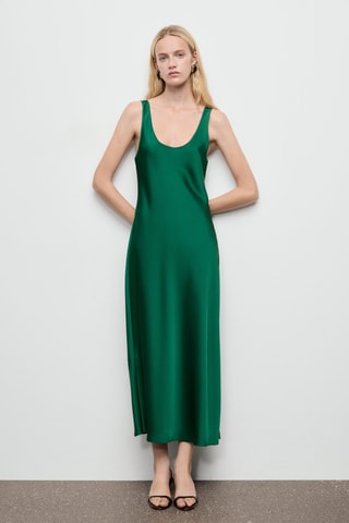 Robe satinée col plongeant - Vert