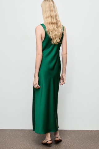 Robe satinée col plongeant - Vert