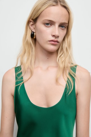 Robe satinée col plongeant - Vert