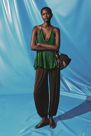 Haut plissé avec décolleté dans le dos - Vert