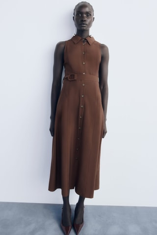 Robe chemisier ceinture - Marron