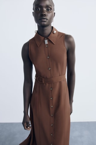 Robe chemisier ceinture - Marron