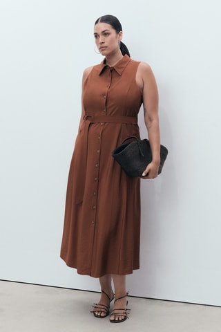 Robe chemisier ceinture - Marron