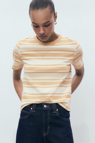 T-shirt coton col contrastant - Marron