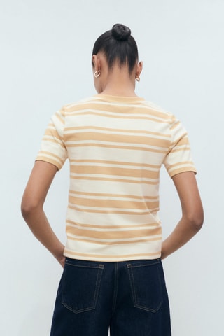 T-shirt coton col contrastant - Marron