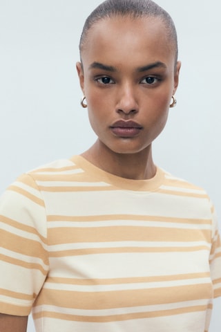 T-shirt coton col contrastant - Marron