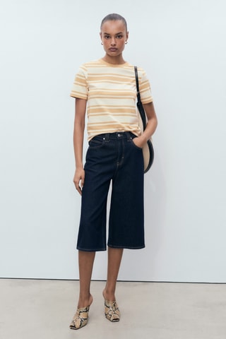 T-shirt coton col contrastant - Marron