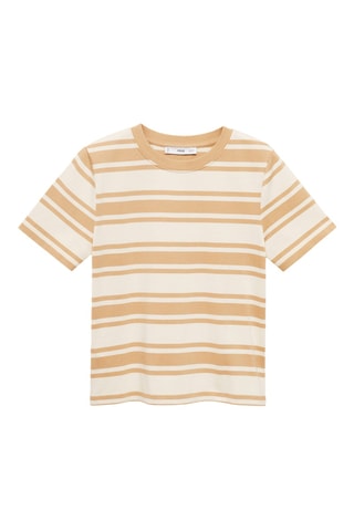 T-shirt coton col contrastant - Marron