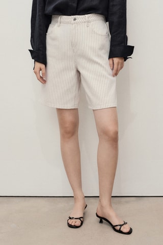 Bermuda en jean droit taille haute - Blanc cassé