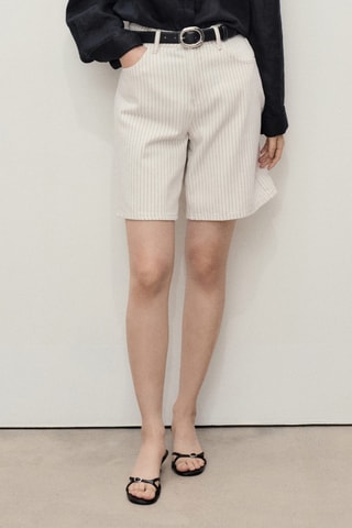 Bermuda en jean droit taille haute - Blanc cassé