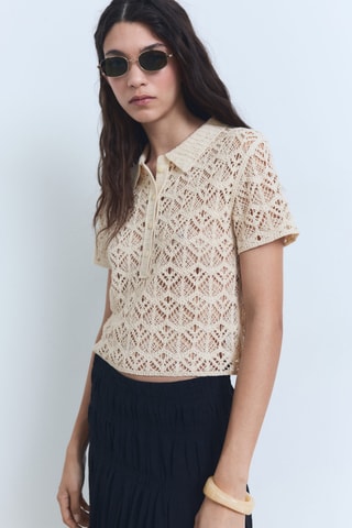 Pull-over crochet manches courtes - Ecru
