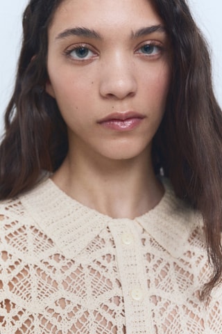 Pull-over crochet manches courtes - Ecru