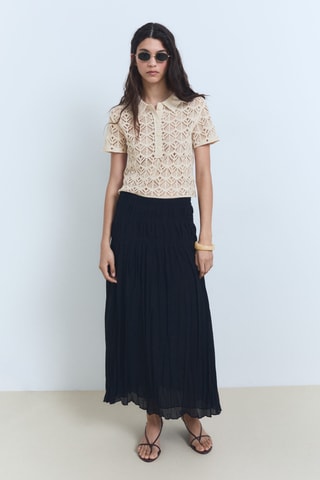 Pull-over crochet manches courtes - Ecru