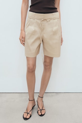 Short lin ceinture à nœud - Beige