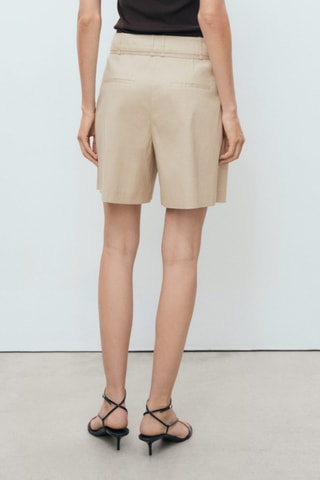 Short lin ceinture à nœud - Beige