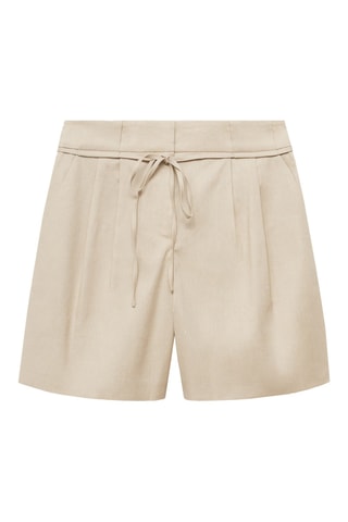 Short lin ceinture à nœud - Beige