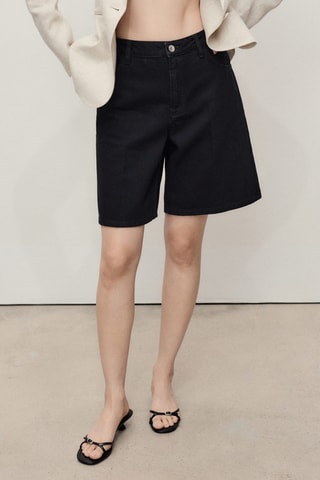 Bermuda en jean droit taille haute - Noir