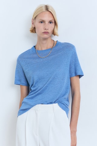 T-shirt lin manches courtes - Bleu clair