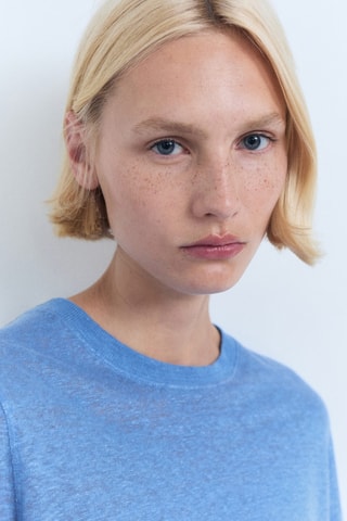 T-shirt lin manches courtes - Bleu clair