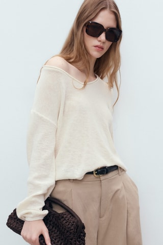 Pull-over maille col en V - Blanc