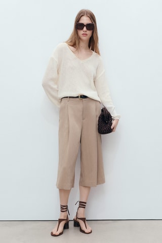 Pull-over maille col en V - Blanc