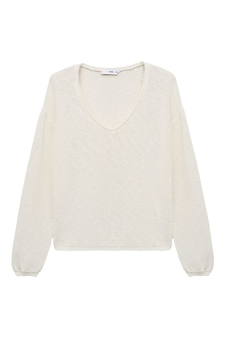 Pull-over maille col en V - Blanc