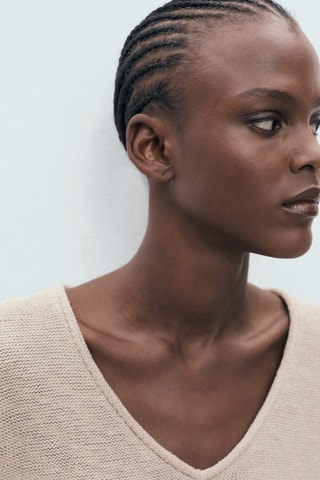 Pull-over maille col en V - Beige