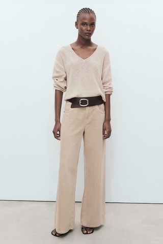 Pull-over maille col en V - Beige