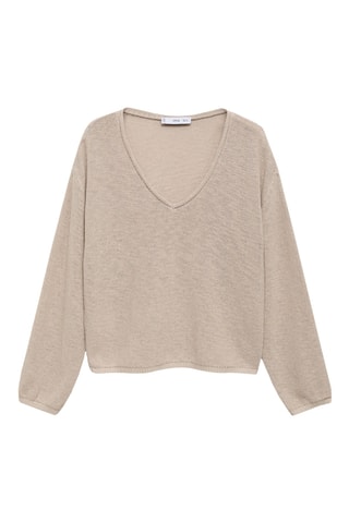 Pull-over maille col en V - Beige