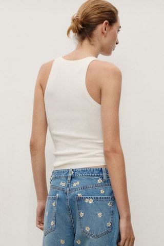 Bermuda en jean broderie florale - Bleu