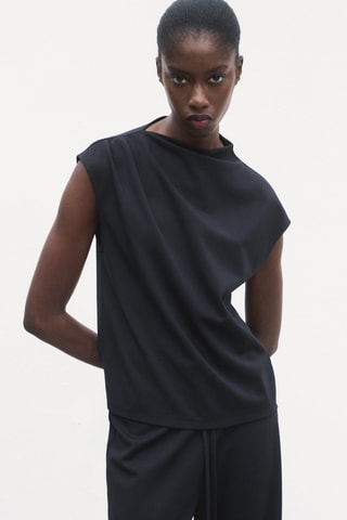 T-shirt col asymétrique froncé - Bleu marine