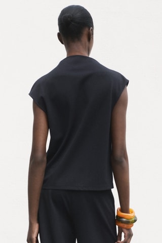 T-shirt col asymétrique froncé - Bleu marine