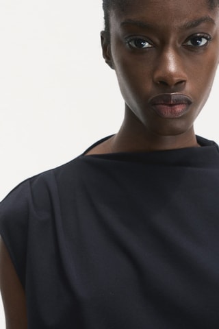 T-shirt col asymétrique froncé - Bleu marine