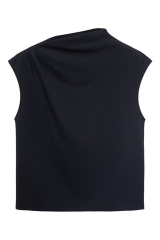 T-shirt col asymétrique froncé - Bleu marine